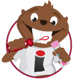 Bucky Beaver brushing his teeth