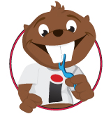 Bucky Beaver flossing with a pick