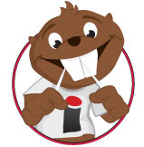 Bucky Beaver flossing his teeth