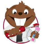 Bucky Beaver holding a toothbrush