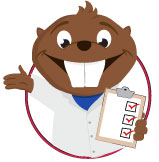 Bucky in a lab coat holding a clipboard